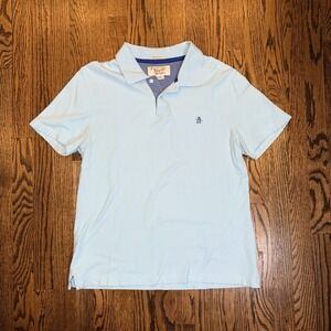 Original Penguin Polo Shirt Size L Heritage Slim Fit Blue Short Sleeve